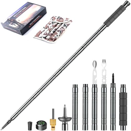 Trekking Pole Tactical Walking Stick, Multifunctional Lightweight Aircraft Aluminum Collapsible Survival Hiking Pole with ...