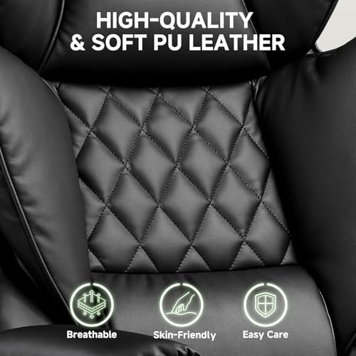 COMHOMA Big and Tall Office Chair, High Back Leather Gaming Chair with Footrest, Executive Ergonomic Office Chair with Poc...