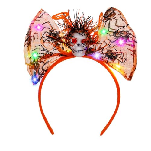 Sinalty Light up Halloween Bow Headbands LED Ghost Head Hairband Glowing Cosplay Hair Accessories for Women