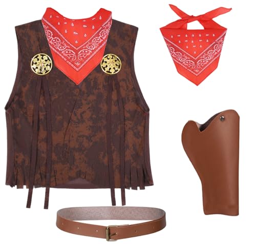 Cowgirl Costume for Girls 6pcs Set Kids Dress Up Birthday Halloween Party Cosplay 3-13 Years