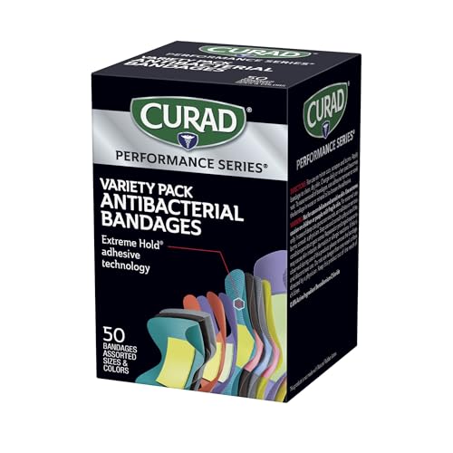 CURAD Performance Series Antibacterial Bandages, Extreme Hold Adhesive Technology, Finger & Knuckle Bandages, Flexible Fab...