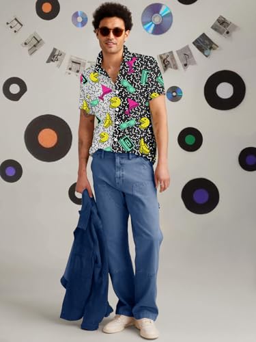 YZMI 80s 90s Outfit for Men Short Sleeve Button Down Hawaiian Shirt Funny Vintage Retro Beach Shirts