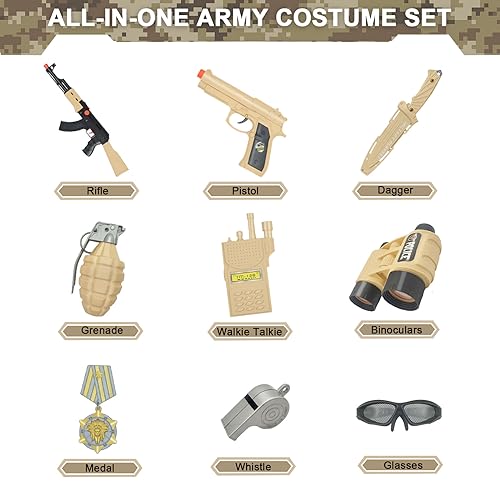 Kodvinp Army Costume For Kids, Military Soldier Costumes For Boys, Halloween Costumes Dress Up Role Play Set