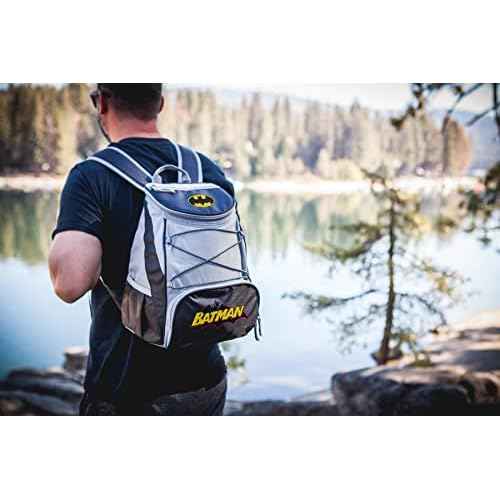 Picnic TIME DC Comics Batman PTX Backpack Cooler, Soft Cooler Backpack, Insulated Lunch Bag, (Black with Gray Accents)