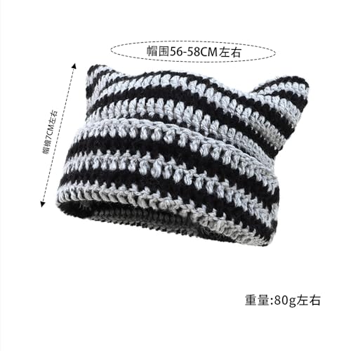 Women Beanie Warm Winter Hats Vintage Beanies Hat Cute Cat Ears Hats Winter Warm Knitted Stripe Accessories Slouchy Headgear