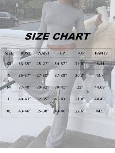 AYWA Women's 2 Piece Outfits Foldover Flare Pants Long Sleeve Crew Neck T-shirt Fitted Pajama Sets