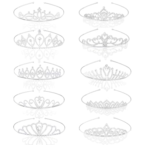 IAXSEE 10 Pcs Silver Metal Glitter Sparkly Rhinestone Crown Headbands Wedding Prom Birthday Party Princess Hair Tiaras Cla...