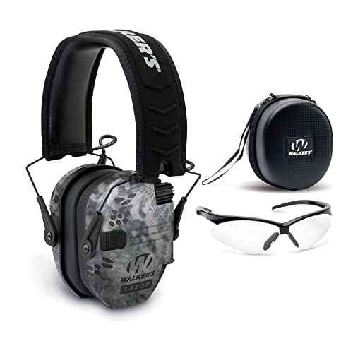Walker's Razor Slim Electronic Muff (Raid) with Case and Shooting Glasses Bundle (3 Items)