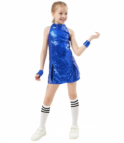 Girls Sequins Dance Outfit Dress Kids Sparkle Jazz Singer Star Costume Top Shorts 4PCS Set 3-14 Years