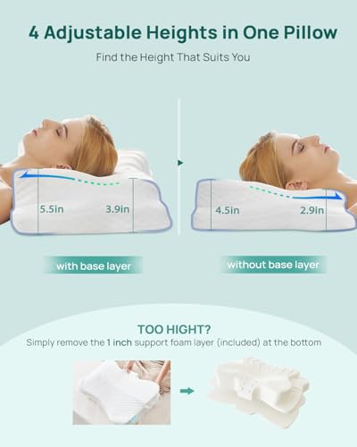 Releep Adjustable Cervical Neck Pillow, Cooling Orthopedic Ergonomic Contour Pillow, Memory Foam Neck Pillows for Back Sto...
