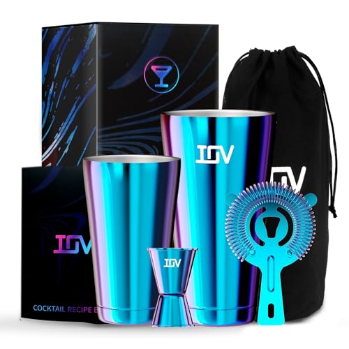 IOV Boston Cocktail Shaker Bar Set, Bartender Kit Drink Mixer Set with 18 oz & 28 oz Boston Shakers, Hawthorne Strainer, D...