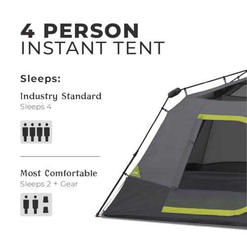 CORE 4 Person Instant Cabin Tent Camping Set | Includes 1 Pop Up Tent with 60 Second Setup, 1 Outdoor Table & 2 Camp Chair...