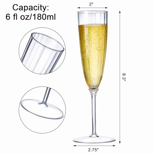 Tosnail 18-Pack 6 Oz Plastic Champagne Flutes, One Piece Design Disposable Plastic Wine Glasses, Clear Tall Drinking Cups ...