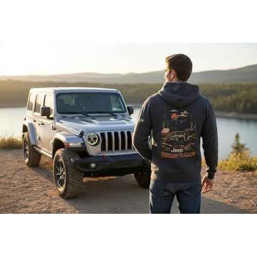 Jeep Freedom To Roam Full-Zip Hoodie Hooded Midweight Sweatshirt - Heather Navy Blue