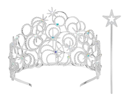Alaxciax Bubble Crystal Crown Tiaras, Princess Crown Queen Tiara with Wand for Women for Birthday Bridal Wedding Prom Party
