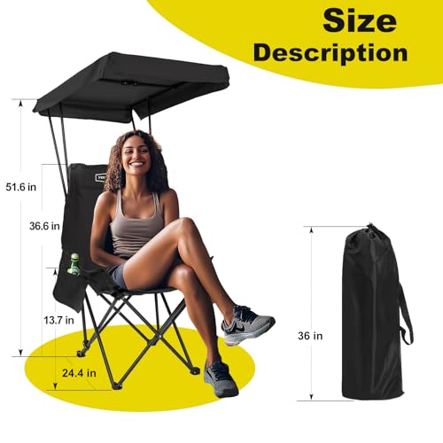 YOUNG WOOD Portable Camping Chair Beach Chair with Shade Canopy, Fold Lightweight Oversized for All, Easy to Open and Clos...