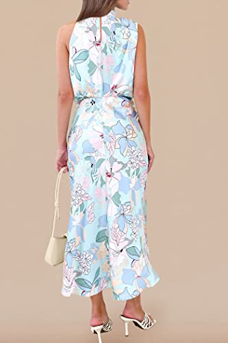 PRETTYGARDEN Women's 2026 Summer Satin Dress Elegant Sleeveless Mock Neck Cocktail Party Maxi Dresses