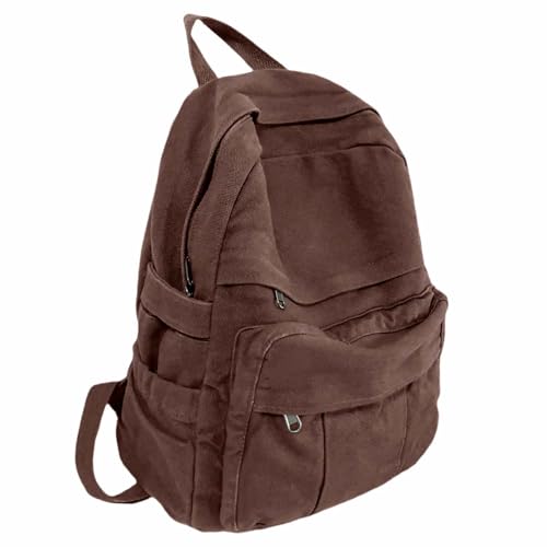 GAMLFL Coffee Brown Canvas Backpack for Women & Men Retro Aesthetic Rucksack Basic Backpack for High School/College Studen...