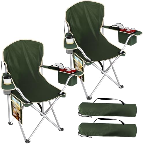 VTOY Folding Camping Chairs Durable 600D Oxford, Portable Outdoor Chair with Cooler Pouch, Cup Holder & Storage Pocket for...