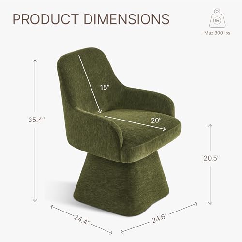 KISLOT Swivel Dining Chair Set of 1, Mid Century Modern Chair Fabric Upholstered Armchair with Armrest & Ergonomic Backrest for Dining Room, Kitchen, Bedroom, Living Room, Green