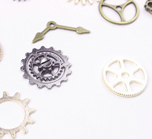 BIHRTC 100 Gram Mixed Color Antique Metal Steampunk Gears Charms Pendant Clock Watch Wheel Gear for Crafting, Jewelry Maki...