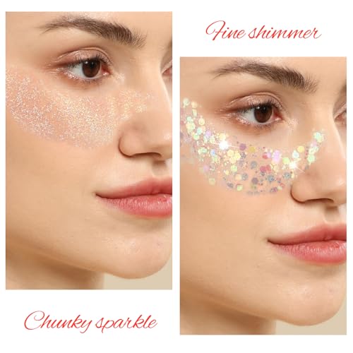 FANDAMEI Body Glitter Kit - 8 Colors 8 ml/Jar for Glitter Makeup, Face Hair Glitter for Kids&Women, Halloween Mermaid Rav...