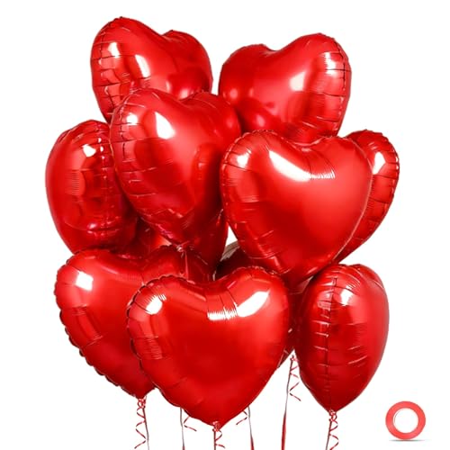 Heart Shaped Red Foil Balloons - 15 Pack 18 Inch for Valentine's Day, Birthday, Wedding, Bridal Shower Party Decorations