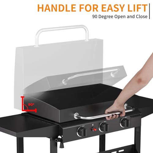 ADREAK 25.6'' Gas Griddle Flat Top Grill with Lid, 3-Burner Tabletop Portable Propane Griddle for Outdoor Cooking, BBQ, Ca...