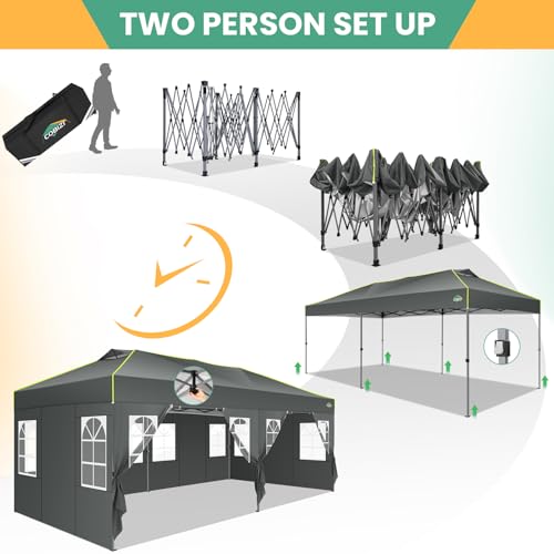 COBIZI 10x20 Pop Up Canopy Tent, Outdoor Party Tent with 6 Sidewall One Push Setup Glow, 3 Adjustable Height Air Vent Wate...