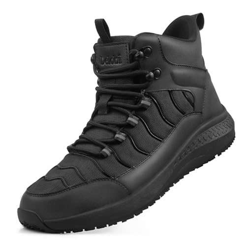 Delobi Men's Slip Resistant Waterproof Boots - Comfortable & Ankle Support Work Shoes for Restaurant, Casual, Hiking & Wor...