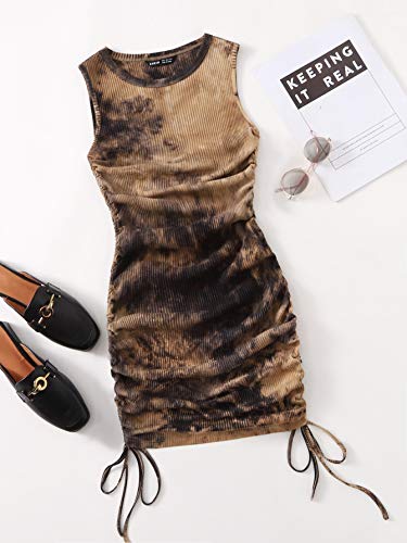 GORGLITTER Summer Dresses for Women 2025 Ruched Bodycon Dress Tie Dye Mini Dress Ribbed Knit Sleeveless Short Dresses
