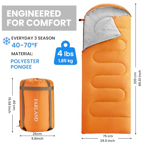 FARLAND Sleeping Bags 30℉ for Adults Teens Kids with Compression Sack Portable and Lightweight for 3-4 Season Camping, Hik...