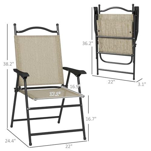 Outsunny Folding Patio Chairs, Set of 4 Sports Chairs for Adults, Camping Chairs with Armrests, Breathable Mesh Fabric Sea...