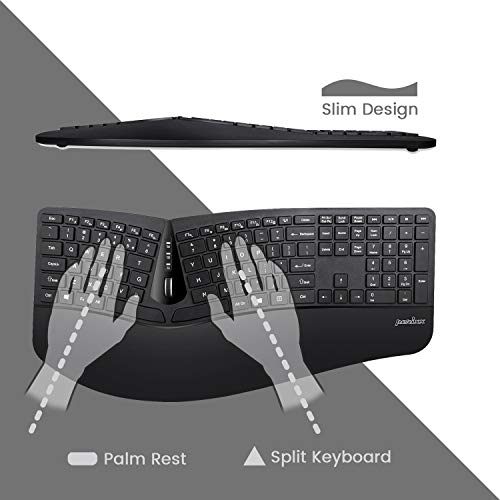 Perixx Periduo-605, Wireless Ergonomic Split Keyboard and Vertical Mouse Combo, Adjustable Palm Rest and Membrane Low Prof...
