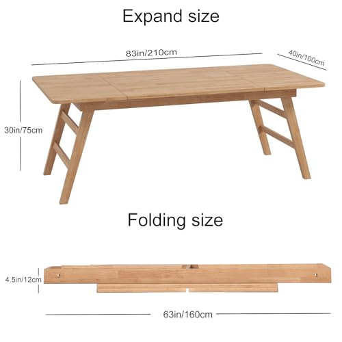 RUBAPOSM Solid Wood Folding Dining Table 83 X 39 Inches Outdoor Dining for Up to 8-10 People Serving Table Event Extension...