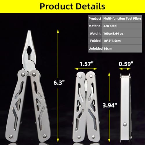Multitool Pliers, 12-In-1 Premium Portable EDC Multitool, Professional Pliers Pocket Knife with Safety Locking, Multipurpo...