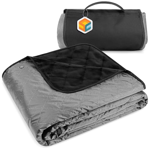 SUN CUBE Large Waterproof Camping Blanket, Fleece Quilted Stadium Blanket for Cold Weather, Windproof Foldable Outdoor Bla...