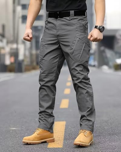 Men's Tactical Cargo Pants Stretch Ripstop Lightweight Waterproof Multi Pockets Work Hiking Outdoor Casual Pants (No Belt)