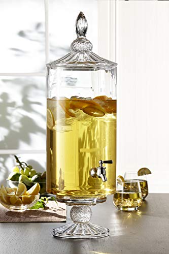 Fifth Avenue Crystal Westchester Optic Beverage Cold Drink Dispenser w/ 2-Gallon Capacity Glass Jug, Leak Proof Acrylic Sp...