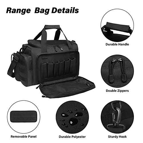 MOSISO Tactical Range Bag for Gun,Large Range Duffle for Pistols and Gear,Carrying Bag with Handle&Shoulder Strap for Handguns and Ammo, Soft Cases for Pistol for Shooting Range Outdoor Hunting, Black