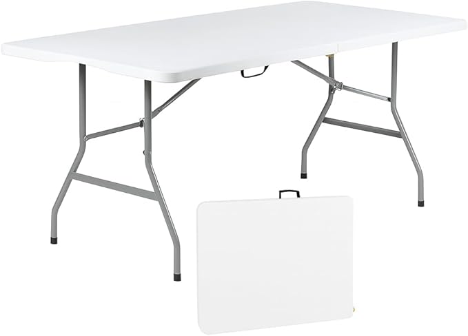 +gardenlife - Folding Table 6ft | Heavy Duty Plastic Event Table with Carrying Handle | No Assembly Required | Portable wi...