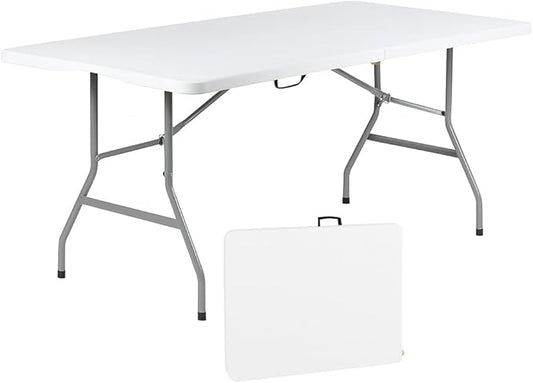 +gardenlife - Folding Table 6ft | Heavy Duty Plastic Event Table with Carrying Handle | No Assembly Required | Portable wi...