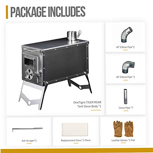OneTigris Tiger Roar Tent Stove, Portable Wood Burning for Winter Camping Hunting and Outdoor Cooking, Pipes Included