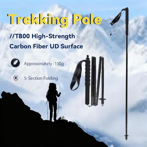 2pc High Strength 5-Section Foldable Carbon Fiber Trekking Poles - 115g/125g/130g, Compact Hiking Staff for Men & Women, I...