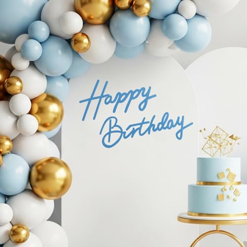TONIFUL Happy Birthday Sign for Backdrop - Light Blue Felt Banner - Includes Dot Glue - Perfect for Birthday Party Backdro...