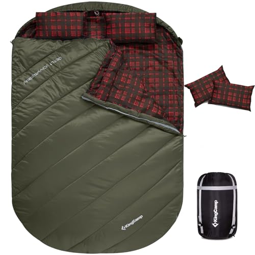 KingCamp Double Sleeping Bag for Adults, Queen Size 2 Person XXL Flannel Sleeping Bag, Waterproof Lightweight Flannel Quil...
