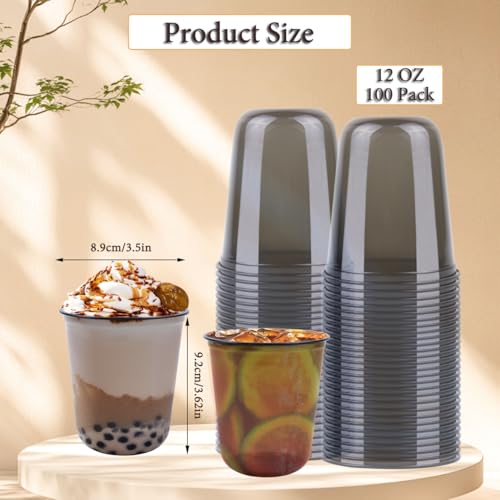 100 Pcs Disposable Stemless Glasses 12oz Plastic Cups PET Disposable Drinking Cups Cold Party Plastic Wine Glasses Classic...