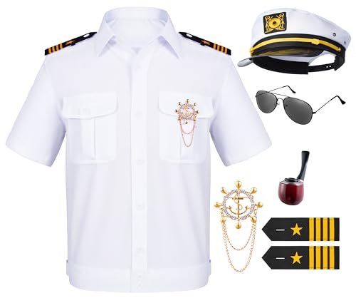 6PCS Men's Yacht Captain Sailor Costume Adult Shirt Hat Accessories Set Party Cosplay