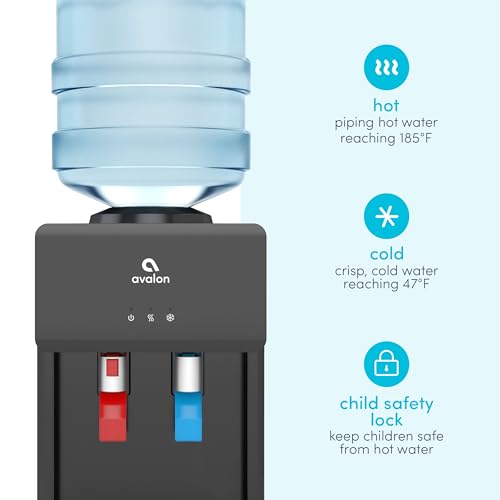 Avalon Premium Hot/Cold Top Loading Countertop Water Cooler Dispenser With Child Safety Lock. UL Listed- Black