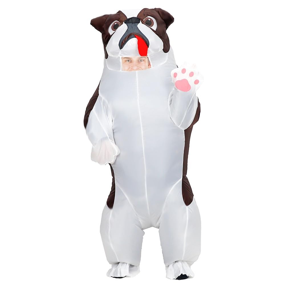 MXoSUM Funny Inflatable Costume for Adult Blow up Bullydog Costume Halloween Party Puppy Dog Cosplay Costume Onesie